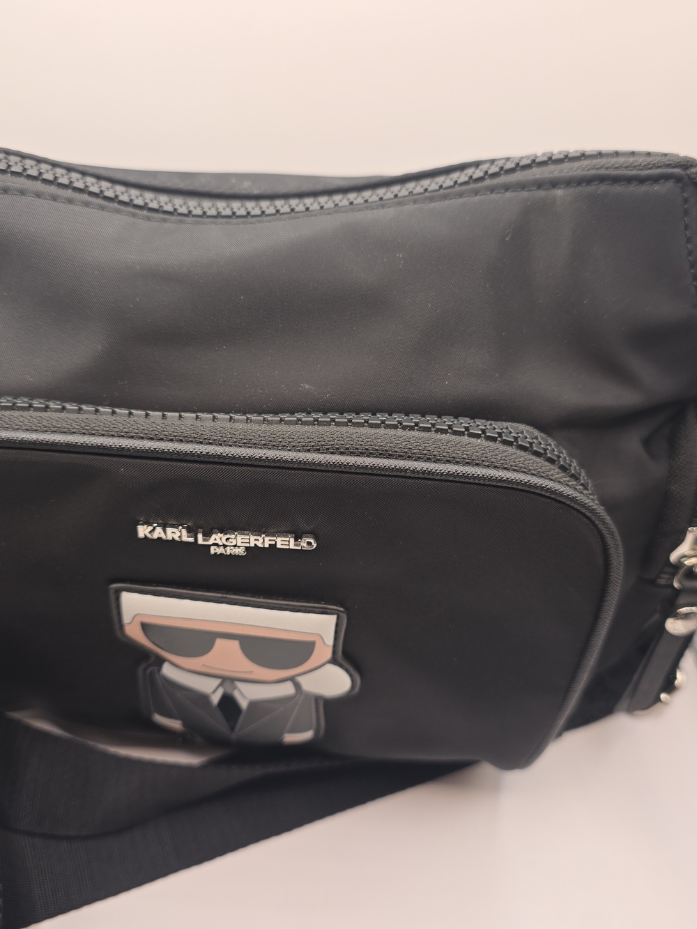 Karl Lagerfeld Black Nylon Crossbody Bag with Character Patch - Picture 7 of 15